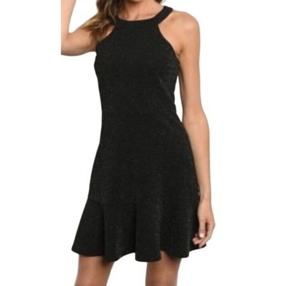 Gilli Womens Dress Size Small Black‎ Sparkle Halter Stretch Glitter Shimmer